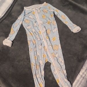 Little Sleepies Light Blue Zipper Footie with Yellow Sun & Cream Animal Print